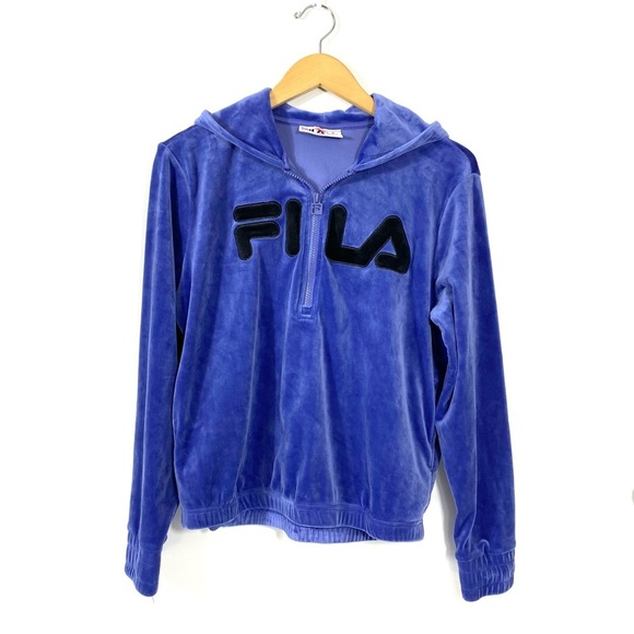 Fila Half Zip Velvet Hoodie Sweatshirt Blue Sz Small Athletic Active Athleisure - Picture 1 of 9